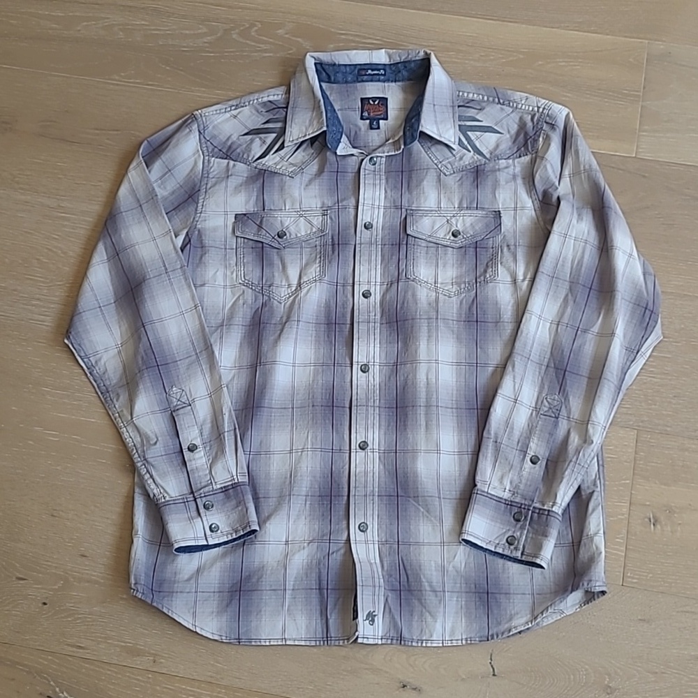 Moon Shine Spirit by Brad Paisley Men's Large Plaid Embroidered Snap Down Shirt